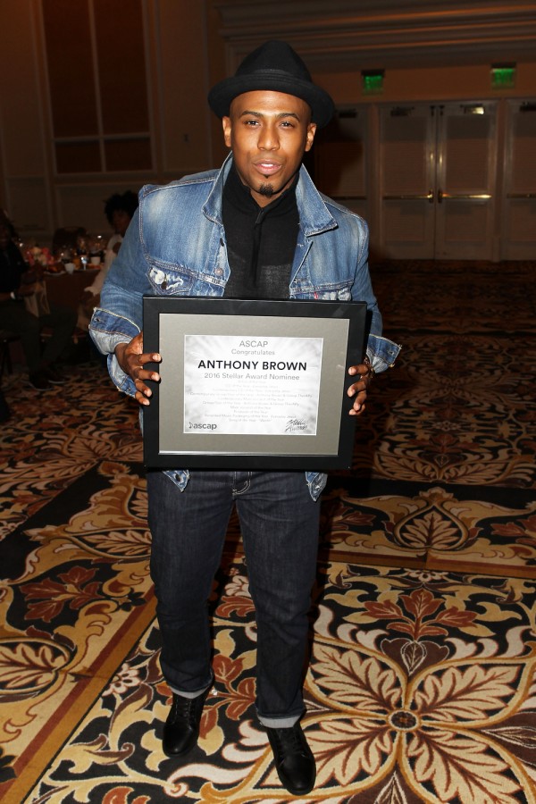 Anthony Brown attends the seventh annual ASCAP Morning Glory Breakfast Reception honoring the 2016 Stellar Gospel Awards nominees at The Mirage Hotel & Casino. He was awarded a plaque for ASCAP's most played Gospel song of 2015. 